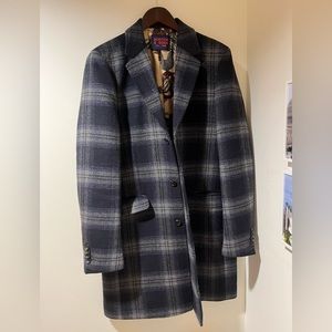 Blue and black plaid scotch and soda long coat